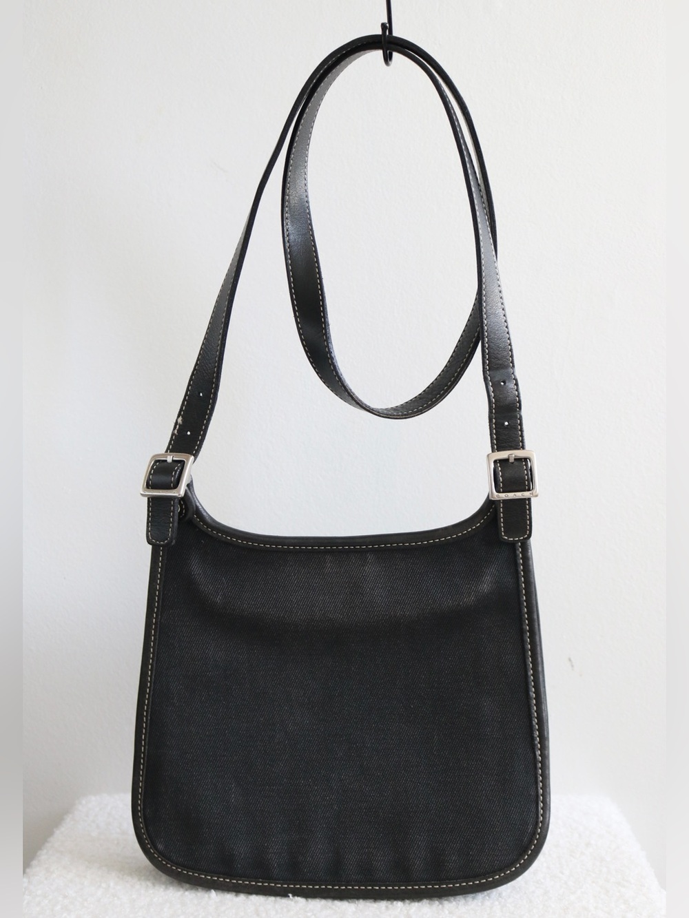 Vintage Coach Hippie Flap Black Twill/Denim Silver Hardware